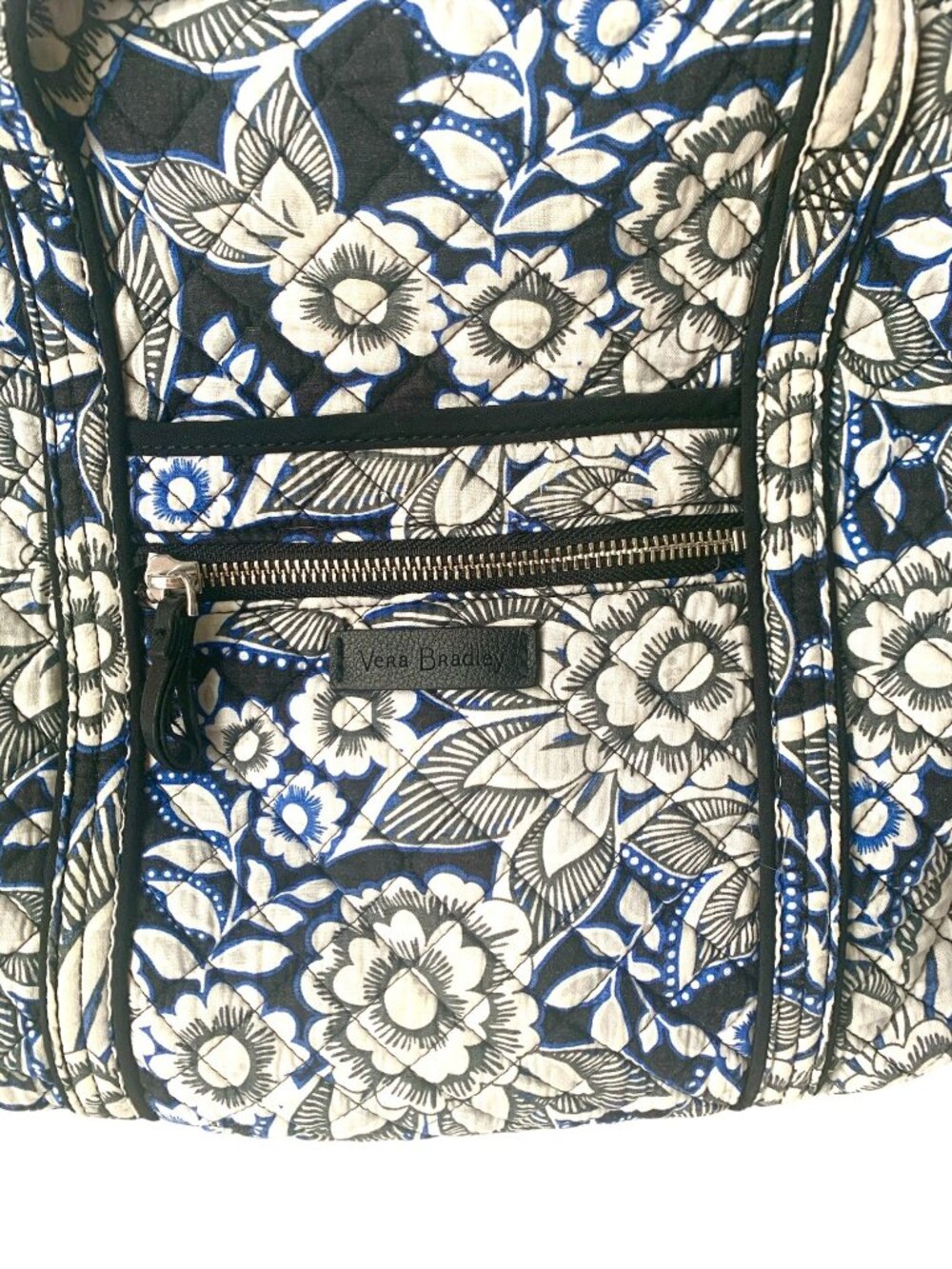 Vintage Vera Bradley Quilted Snow Lotus Handbag Shoulder Purse Navy Blue Retired - Picture 2 of 4